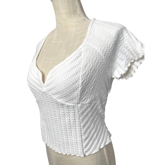 Atelier by Kirious Womens White Textured Knit Crop Top Bow Back V-Neck XL - Picture 3 of 9
